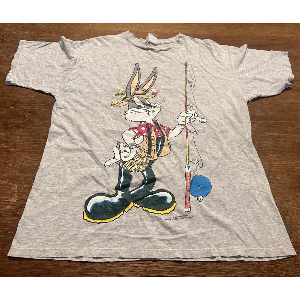 Vintage 1994 Bugs Bunny Taz Fishing T-Shirt‎ Looney Tunes Rare Size L/XL